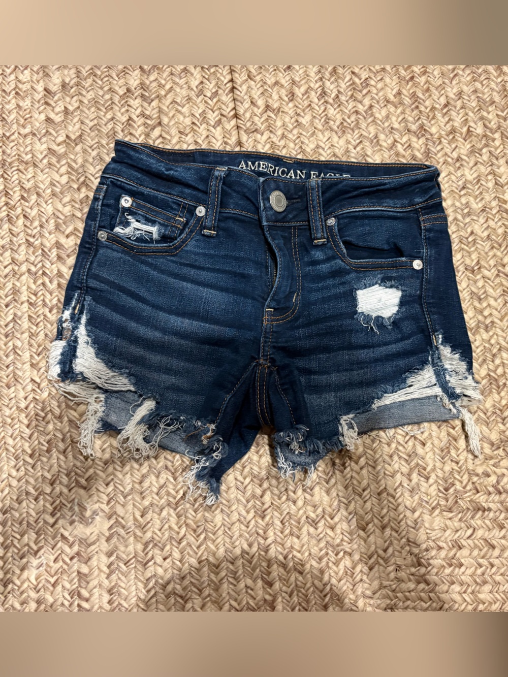 American Eagle Outfitters Dark Blue Distressed Denim Shorts